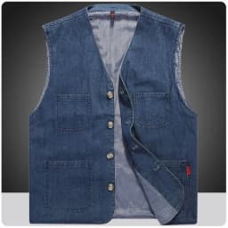 Men's Casual Denim Cotton Utility Vest Button Up Outdoor Pocketed Waistcoat Men Casual Slim Fit Sleeveless Jacket Vests Clothing