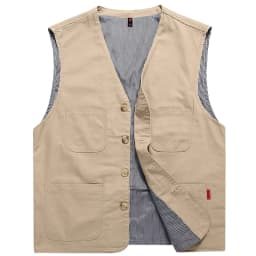 Men's Casual Denim Cotton Utility Vest Button Up Outdoor Pocketed Waistcoat Men Casual Slim Fit Sleeveless Jacket Vests Clothing