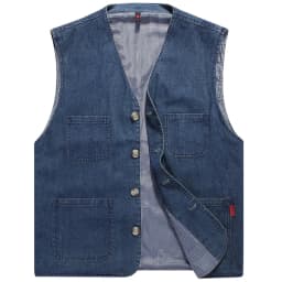 Men's Casual Denim Cotton Utility Vest Button Up Outdoor Pocketed Waistcoat Men Casual Slim Fit Sleeveless Jacket Vests Clothing