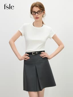 FSLE MInimalism Style Pink Straight Shoulder Short-sleeved T-shirt for Women 2025 Summer New Slim Fit Round Neck Top 25FS12113