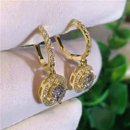 Lnngy Sparkling 6.5MM 1CT Moissanite Drop Earrings Classic 14K Gold Filled Dangle Earring For Women Girls Pendant Jewelry Gift