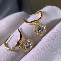 Lnngy Sparkling 6.5MM 1CT Moissanite Drop Earrings Classic 14K Gold Filled Dangle Earring For Women Girls Pendant Jewelry Gift
