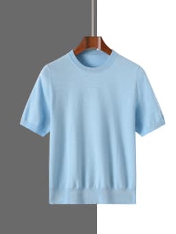 Men's Silk Wool Blended T-shirt Summer New Short Sleeved Comfortable Breathable Knitted Bottom Shirt Casual Thin Men's Wear Tops
