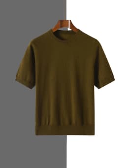 Men's Silk Wool Blended T-shirt Summer New Short Sleeved Comfortable Breathable Knitted Bottom Shirt Casual Thin Men's Wear Tops