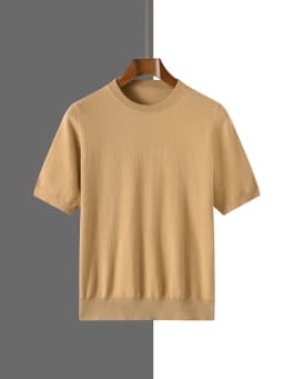 Men's Silk Wool Blended T-shirt Summer New Short Sleeved Comfortable Breathable Knitted Bottom Shirt Casual Thin Men's Wear Tops