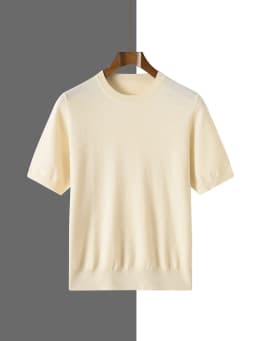 Men's Silk Wool Blended T-shirt Summer New Short Sleeved Comfortable Breathable Knitted Bottom Shirt Casual Thin Men's Wear Tops
