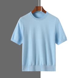 Men's Silk Wool Blended T-shirt Summer New Short Sleeved Comfortable Breathable Knitted Bottom Shirt Casual Thin Men's Wear Tops