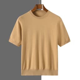 Men's Silk Wool Blended T-shirt Summer New Short Sleeved Comfortable Breathable Knitted Bottom Shirt Casual Thin Men's Wear Tops
