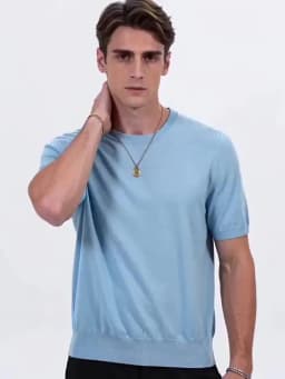 Men's Silk Wool Blended T-shirt Summer New Short Sleeved Comfortable Breathable Knitted Bottom Shirt Casual Thin Men's Wear Tops
