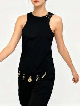 TWOTWINSTYLE Solid Slimming Spliced Sequined Fashion Vests for Women Round Neck Sleeveless Design Sense Vest Female Clothing New