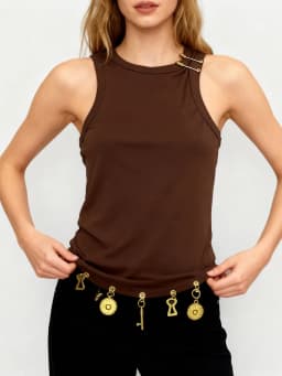 TWOTWINSTYLE Solid Slimming Spliced Sequined Fashion Vests for Women Round Neck Sleeveless Design Sense Vest Female Clothing New