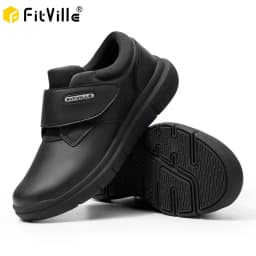 Extra Wide Men'S Shoes Leather Diabetic Walking Shoes For Elder Orthopedic Toes Swollen Feet Non-Slip With Arch Support
