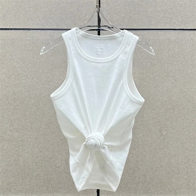 Women t-shirts New twisted flower knotted sleeveless top for summer 2025 Elastic slim pure cotton women's vest corset crop top