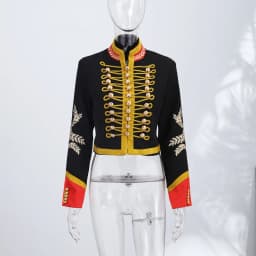 Vintage Women's Cropped Jacket Gold Embroidery Stand Collar Spliced Napoleon Military Coat 2026 Autumn Lady Street Outerwear