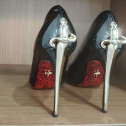 Metal Scepter High Heels Printed Red Pointed Toe Women's Shoes Glossy Leather Single Shoes Black Stiletto Sexy Pumps 42