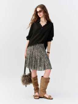 DUSHU Multiple Sizes 2026 Autumn New Women High-Waist Loose Leopard Print Irregular Panel Skirt, Knee-Length Stylish Short Skirt
