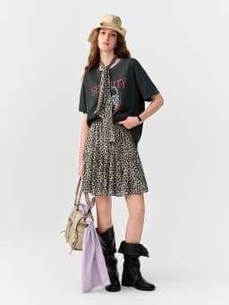 DUSHU Multiple Sizes 2026 Autumn New Women High-Waist Loose Leopard Print Irregular Panel Skirt, Knee-Length Stylish Short Skirt