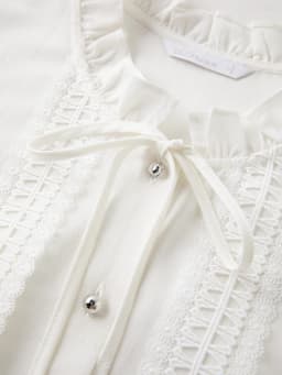DUSHU Plus-size Women's Clothing Jasmine Tale French-style Wooden Collar Stay Tie-front White Shirt Winter 2025 New Slimming Top