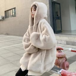 Korean Loose Thick Plush Coat For Women Winter Imitation Fur Rabbits Grass Coat Female Warm Zipper Jacket Hooded Parka Overcoat