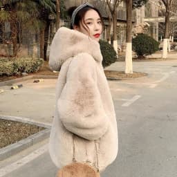 Korean Loose Thick Plush Coat For Women Winter Imitation Fur Rabbits Grass Coat Female Warm Zipper Jacket Hooded Parka Overcoat