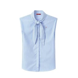 CH Embroidered Sleeveless Shirt Women Bow Tie Collar Slim Fit Soft Fabric Versatile Casual Daily Office Tops
