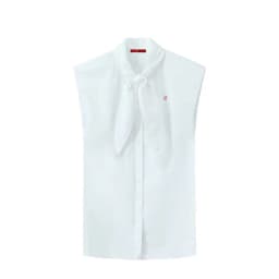 CH Embroidered Sleeveless Shirt Women Bow Tie Collar Slim Fit Soft Fabric Versatile Casual Daily Office Tops