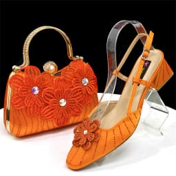 Venus Chan Italian Fashion Women's Elegant Orange Heels & Rhinestone Clutch Bag Set – Perfect for Parties and Special Occasions