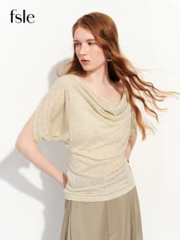 FSLE Elegant Slim-fitting Linen Short-sleeved T-shirt Swing Collar New Summer Style for Women 2026 Lace Patchwork Design
