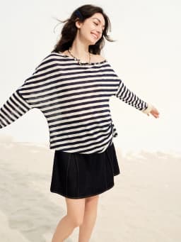 DUSHU 2026 Summer Women‘s One Shoulder Striped T-Shirt Relaxed Fit Asymmetric Top for Effortless Chic Urban Style Size Inclusive