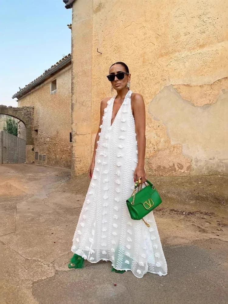 Wmstar Long Dresses Women Wholesale Deep V Neck Solid Loose Sleeveless New in Summer Holiday Floral Dress Drop Shopping 2025