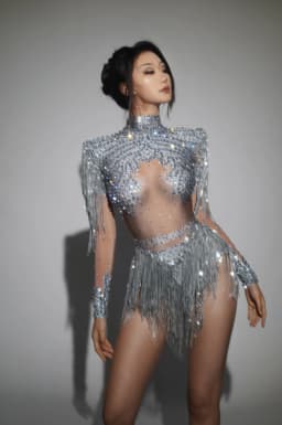 2025 New Arrival Sparkly Rhinestone Sequin Tassel Stretch Bodysuits Women Birthday Party Nightclub Dj Stage Performance Costume