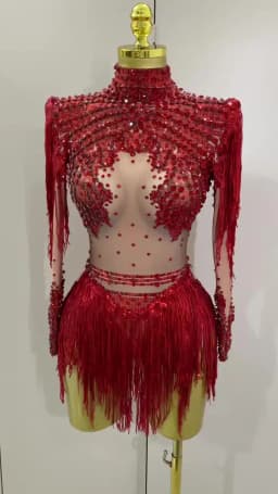 2025 New Arrival Sparkly Rhinestone Sequin Tassel Stretch Bodysuits Women Birthday Party Nightclub Dj Stage Performance Costume