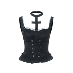 AltGoth Gothic Dark Y2k Vest Women Halloween Streetwear Hotsweet Lace Patchwork High Waist Bandage Cross Halter Crop Tank Tops