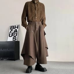 Men Culottes Irregular Layered Samurai Pants Hakama Streetwear Fashion Versatile Trend Casual Wide-Leg Pants Men'S Clothing 2024