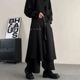 Men Culottes Irregular Layered Samurai Pants Hakama Streetwear Fashion Versatile Trend Casual Wide-Leg Pants Men'S Clothing 2024
