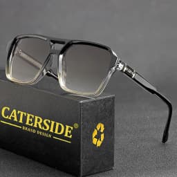 CATERSIDE Retro Punk Sunglasses Men Square Frame Flat Top Double Bridge High Quality Sun Glasses for Women Party Festival Gifts