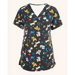 Scrubs Medical Uniforms Woman Cute Cartoon Pattern Dental Medico Tops V-Neck Short Sleeve Patch Pocket Tees Nurse Uniform Woman