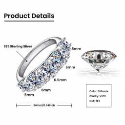 IOGOU Luxury 3.6CTTW All Moissanite Wedding Ring 5 Stone Sparkling Diamond Engagement Band 925 Sterling Silver Jewelry for Women