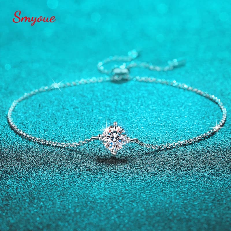 Smyoue 1CT 6.5mm Zircon/moissanite Bracelets for Women Classic Adjustable Chain Lab Diamond 100% 925 Sterling Silver Jewelry