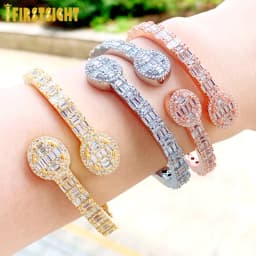 New Iced Out Bling Rectangle AAA CZ Opened Heart Bracelet Silver Color Square Zircon Charm Bangle For Women Hiphop Jewelry