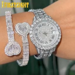 New Iced Out Bling Rectangle AAA CZ Opened Heart Bracelet Silver Color Square Zircon Charm Bangle For Women Hiphop Jewelry