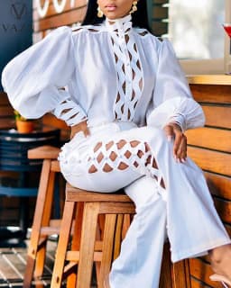 Wmstar 2 Piece Set Women Plus Size Hollow Out Sexy Young Daily Soft Full Sleeve Fashion Pants Wide Leg Wholesale Dropshipping