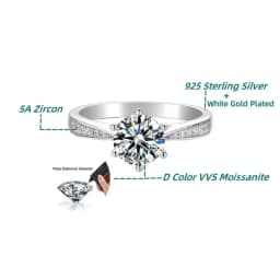 NKHOG Real 3 Carat Moissanite Rings For Women 925 Sterling Silver Classic 6 Claws Engagement Band Jewelry Romantic Wedding Ring