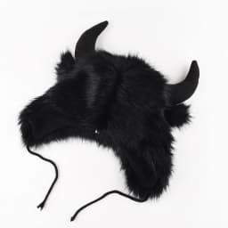 Fashion Big Black Horn Maomao Lei Feng Hat for Men and Women Winter Warm Ear Protection Wind and Cold Riding Bull Hat