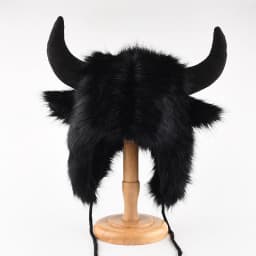 Fashion Big Black Horn Maomao Lei Feng Hat for Men and Women Winter Warm Ear Protection Wind and Cold Riding Bull Hat