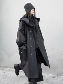 Lautaro Spring Autumn Long Oversized Black Trench Coat with Hood Dark Academia Aesthetic Luxury Designer Clothes for Women 2022