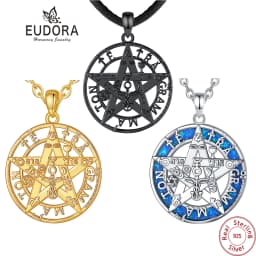 Eudora 925 Sterling Silver Pentagram Pendant for Man Women 18k Gold Opal Tetragrammaton Amulet Necklace Witch Jewelry Personalit