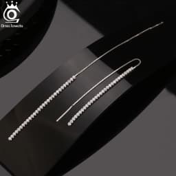 ORSA JEWELS 925 Silver Minimalism Dangle Long Chains Earrings for Women Vintage Cubic Zircon Drop Earings Jewelry Gifts SE111