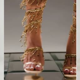 Eilyken Golden Crystal Rhinestone Women's Sandals Fashion String Bead Nightclub Stiletto Heel Wrap Strap Peep Toe Summer Shoes