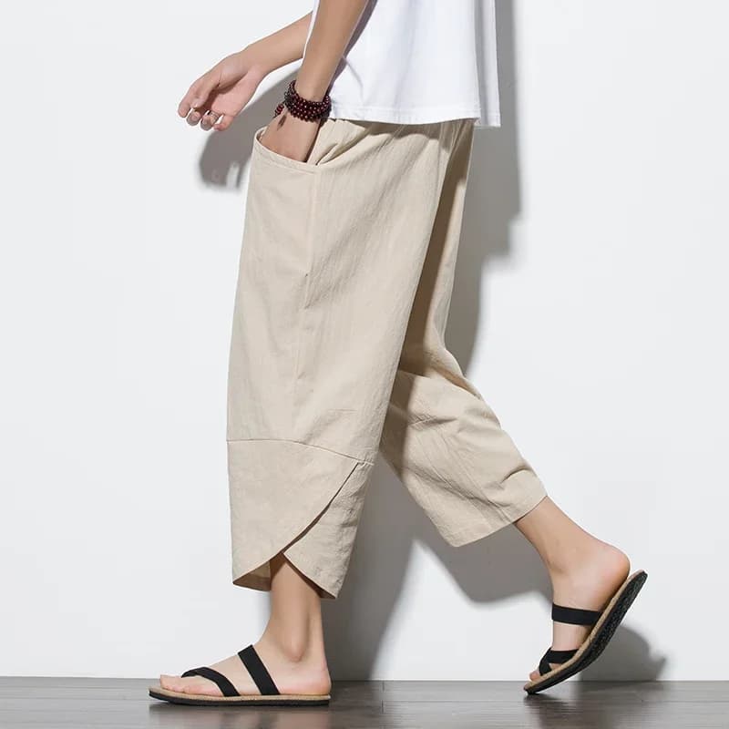 2026 Summer Men's Pants Chinese Style Cotton Linen Harem Pants Men Breathable Beach Pants Casual Calf-Lenght Trousers Streetwear